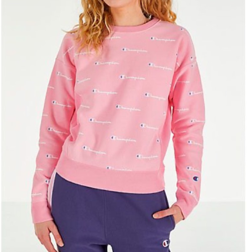 LAST ONE NWT Champion Allover Logo Sweatshirt Pink Candy